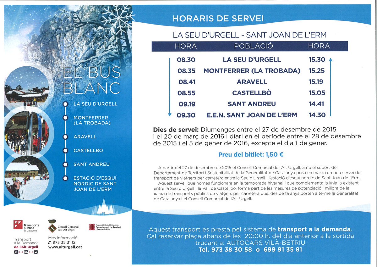 alturgelltur's tweet photo. #BusBlanc a #alturgell nou servei que a partir del 27 de desembre us porta a #SantJoandelErm #esquinòrdic https://t.co/4bcGvnyKhV