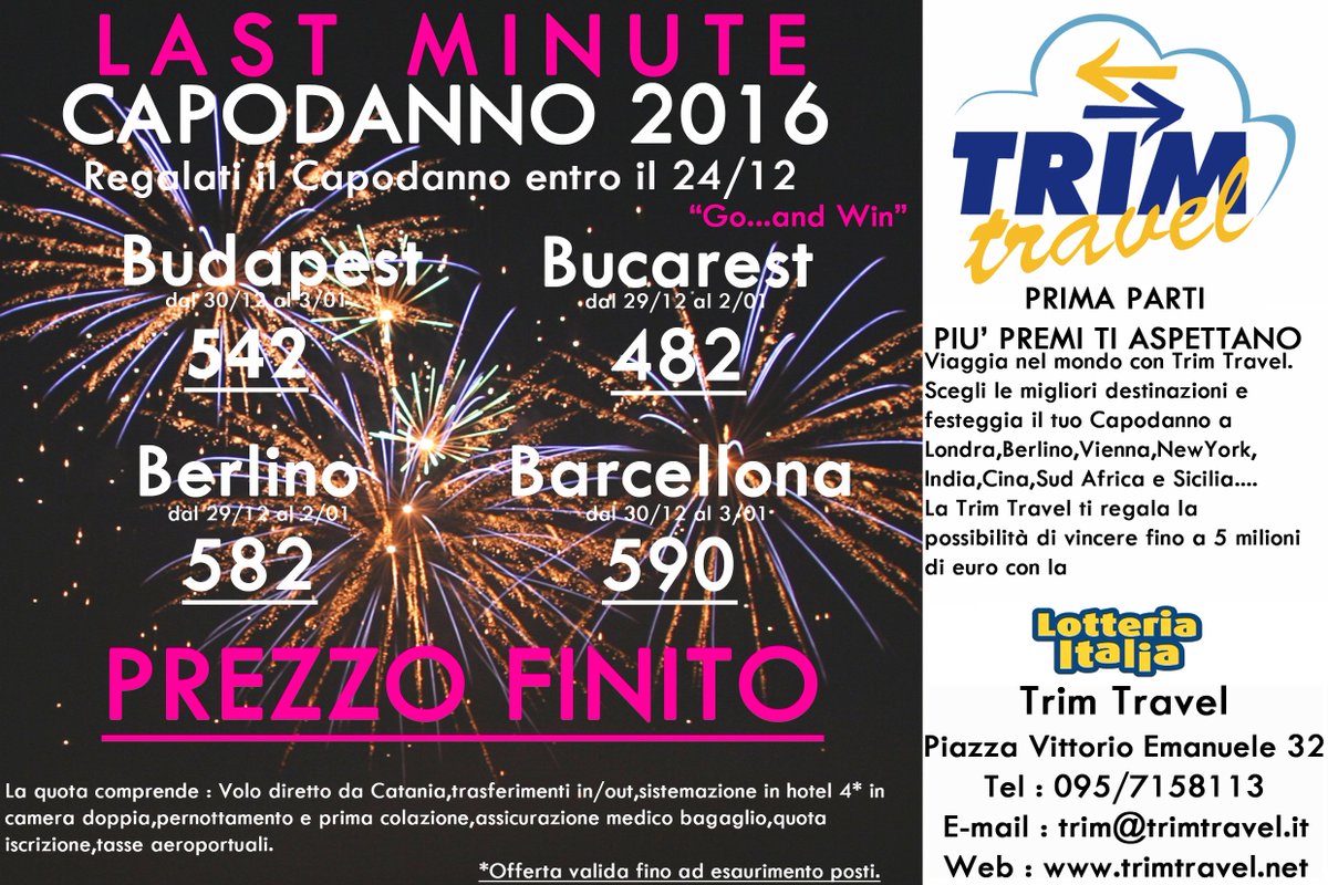 TrimTravel_'s tweet photo. Capodanno  LAST MINUTE TUTTO INCLUSO
TRIM TRAVEL 
Telefono : 0957158113 
 Email : trim@trimtravel.it https://t.co/bGvkq1ewuj