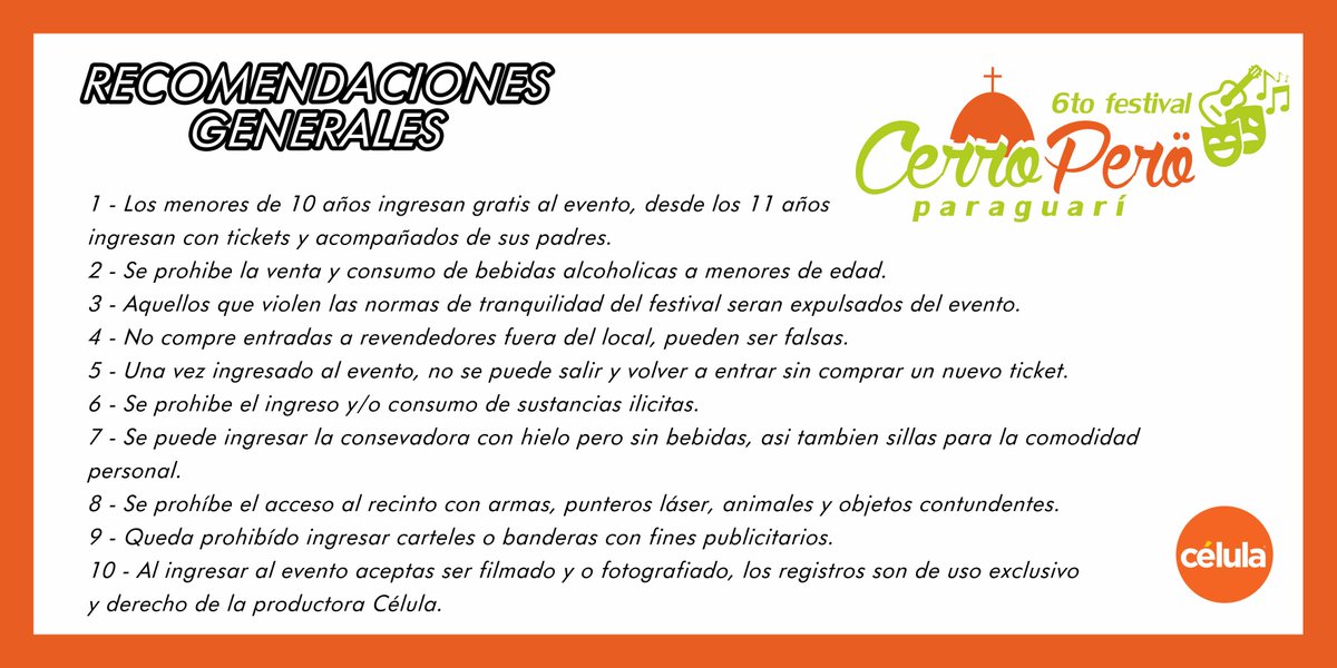 TicketeaPy's tweet photo. Recomendaciones generales para el Festival Cerro Perö. 26 de diciembre| En la cima del Cerro | 20:00. ¡Imperdible!👏 https://t.co/QAJ2EBrcXK
