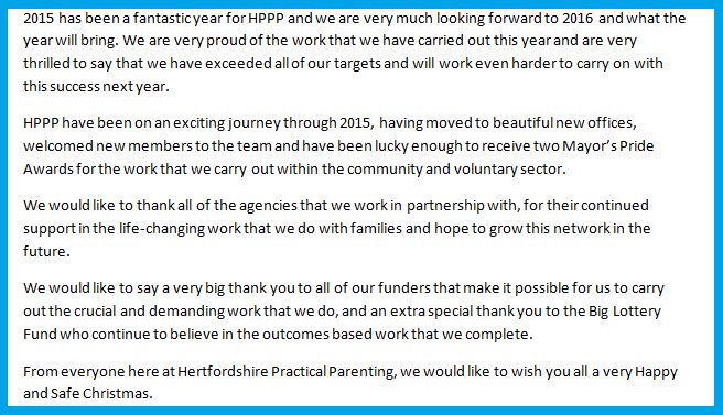 Saying Goodbye to 2015 - What a great year it has been for #HertfordshirePracticalParentingProgramme