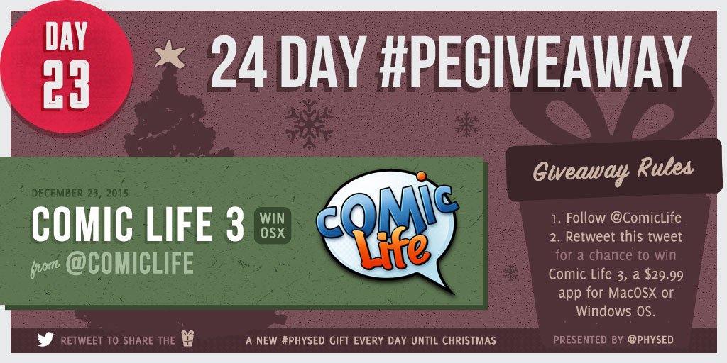 physed's tweet photo. 🎁 Day 23 - Comic Life 3 for Win/MacOSX from @comiclife. RT in 24Hrs 4 a chance to WIN. #PEgiveaway #physed #edtech https://t.co/CXDqnoSZ7H