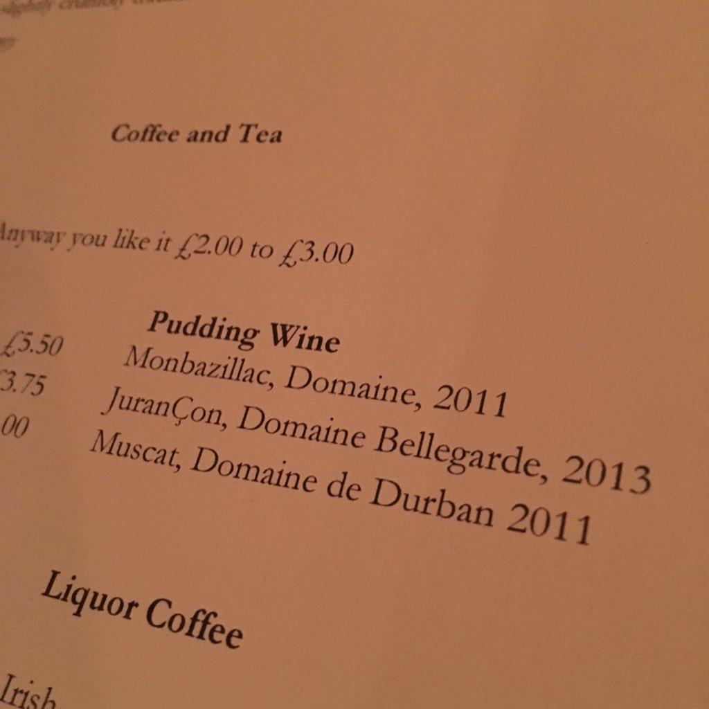 Love the label "Pudding #Wine" at <a href="/TheTalbotMells/">The Talbot Inn</a> -- it's wine that goes great with pudding! (Dessert)