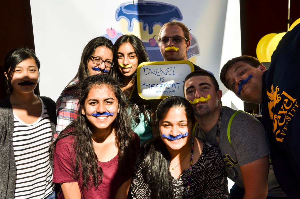 Drexelalumni's tweet photo. Celebrating #DrexelBDay with 700 new students, 30 gallons of ice cream & #Drexel mustaches! #2015Countdown https://t.co/NAnSjYgwHV