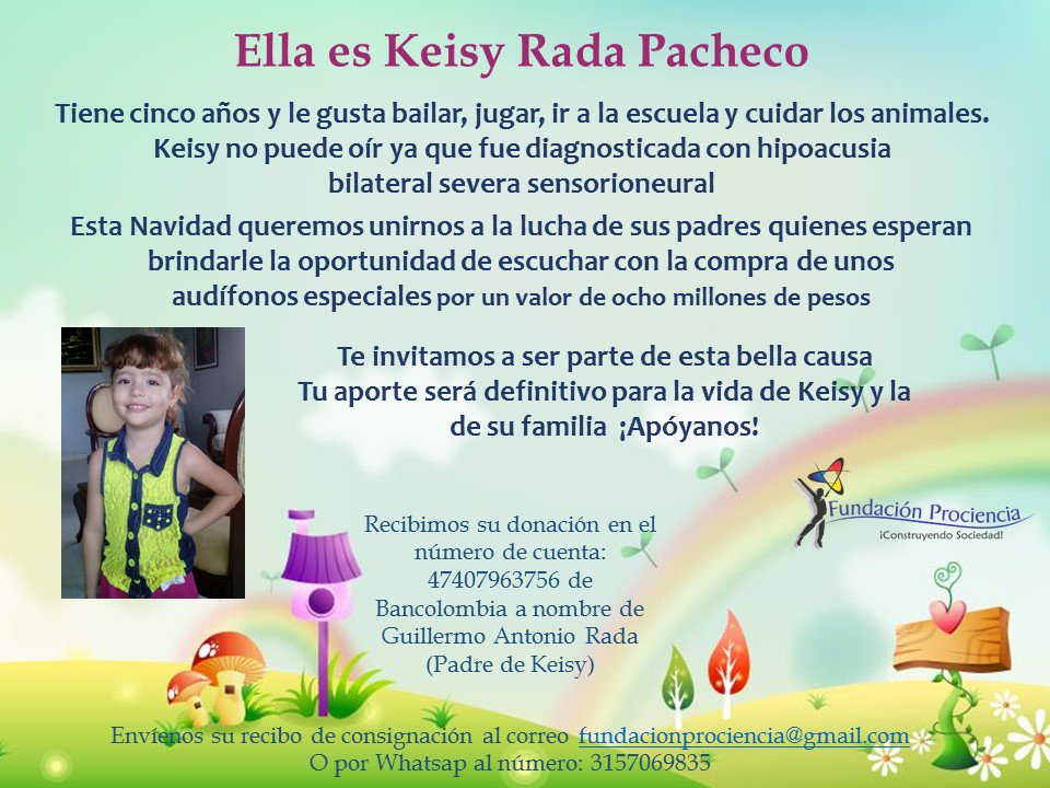 FundProciencia's tweet photo. #ApoyemosAKeisy para que pueda escuchar y hagamos que esta navidad sea única para ella y su familia @florelenap1 https://t.co/9BR8LIgzTM