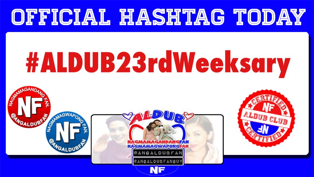 angALDUBFanGuy's tweet photo. Today's Official Hashtag:
#ALDUB23rdWeeksary

Happy Weeksary ALDUB Nation! :)) https://t.co/b5pNZzA0Em
