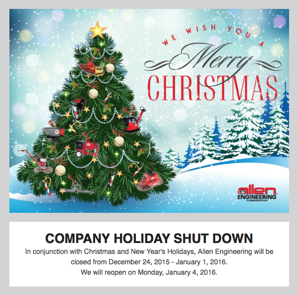 alleneng's tweet photo. Merry Christmas! We will be closed from December 24, 2015 - January 1, 2016, and will reopen on January 4, 2016. https://t.co/3kjd5ZVLZ0