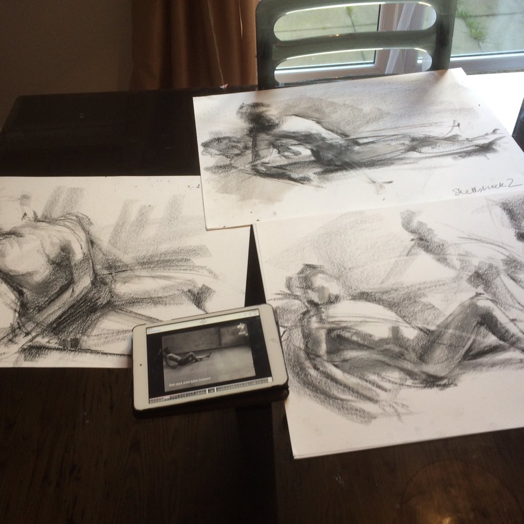 KarenWicks23's tweet photo. #Brindleyvillage WW1 shellshock footage as drawing; left at war hospital site to weather #ATS1516 #PTSD https://t.co/siQjt8Rsj0