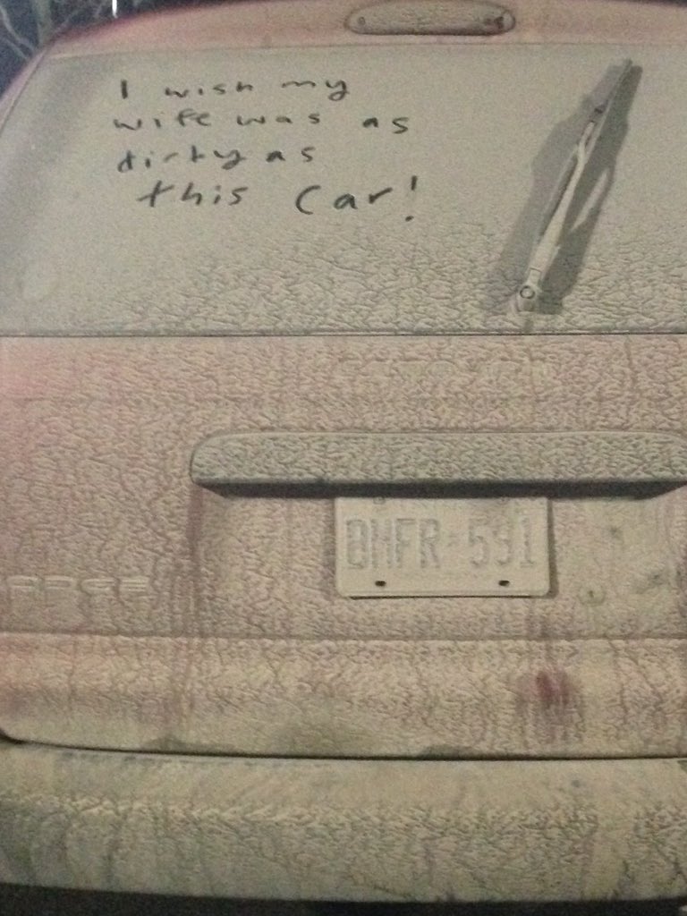 aida5raab's tweet photo. Dad " I dare you to write that on the car" https://t.co/6bbJcbGThQ