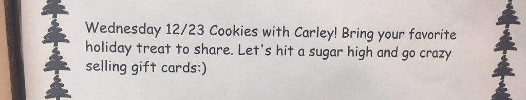 Mydashcounts's tweet photo. Cookies with Carley!   Sugar up and sell gift cards!!🎄🎄💚🎄❤️🎄 @ChilisJobs @carley_pierce https://t.co/SqqSZBvZb4