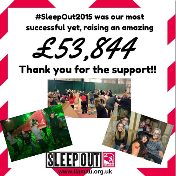 LlamauUK's tweet photo. HUGE thank you to all the teams who worked so hard to make #SleepOut2015 the most successful yet!! https://t.co/Dn0fmSHF7f