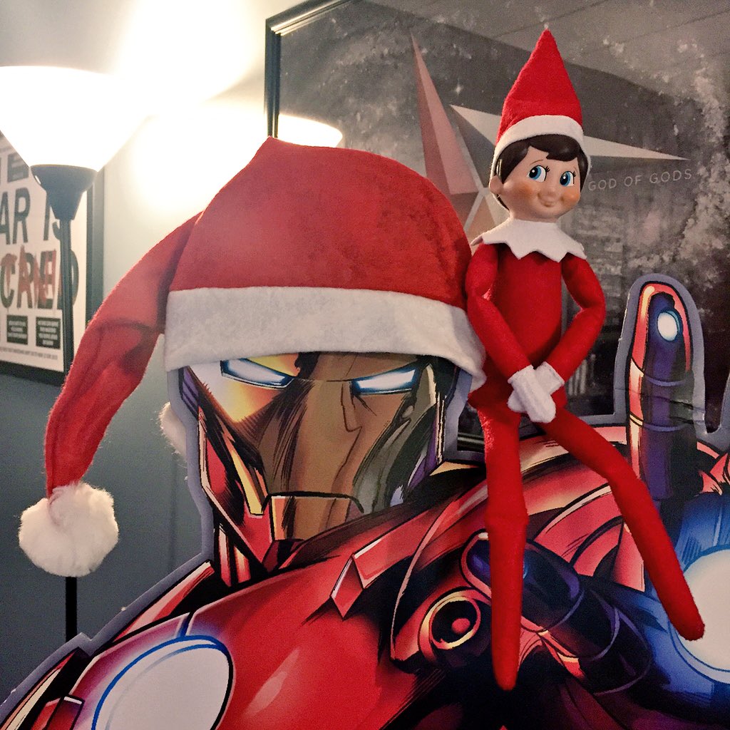 242Community's tweet image. Art is not particularly mischievous, but now he's met Iron Man. This could take a turn...#elfonashelf #242style