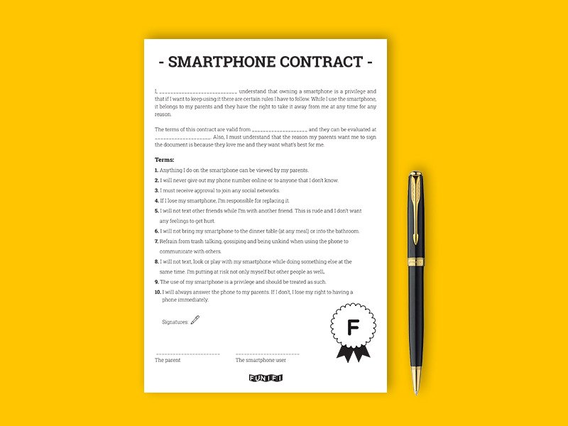 Funifi's tweet image. Awesome, free, downloadable, printable: Smartphone Contract! #kids #smartphoneuse #parents funifi.com/blog/smartphon…