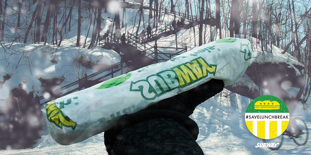 SUBWAY's tweet photo. Sure, it’s a little chilly. But that’s the best time to chill, right? Grab a buddy, get outside & #SaveLunchBreak! https://t.co/EFtvg07JJU