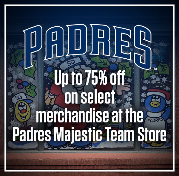 San Diego Padres on X: Need last minute gifts?! Save at the #Padres  Majestic Team Store tomorrow! Open from 10a-5p.  / X