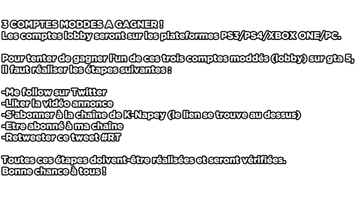 TUTOHDFR1's tweet image. 3 COMPTES MODDES A GAGNER !
K-Napey : goo.gl/Zkk0pD