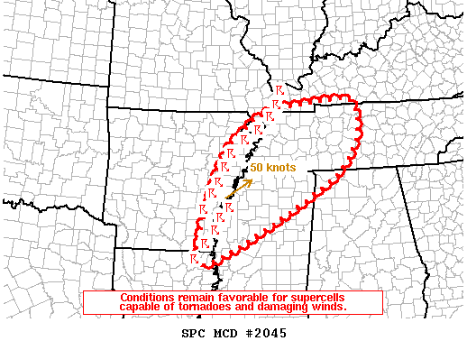 colbertema's tweet photo. Don't let your guard down. SPC advises conditions remain favorable for supercell development in the shaded area. https://t.co/LcObsLVYYH