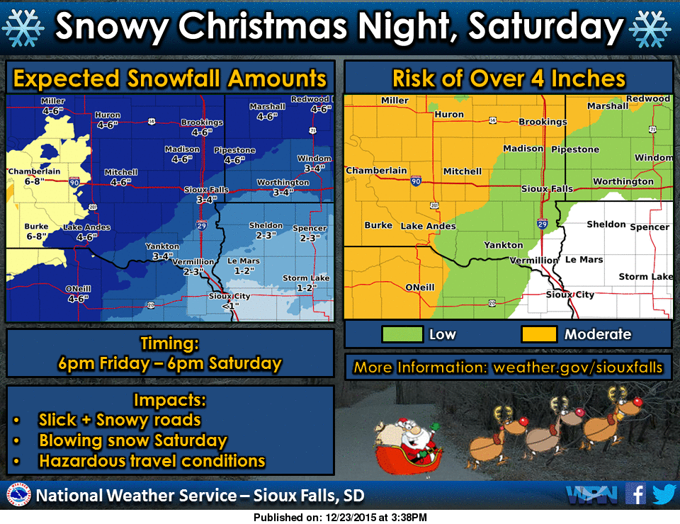 argusleader's tweet photo. MT @NWSSiouxFalls: Snow expected Christmas night into Saturday. Windy on Saturday as well. Drive carefully! https://t.co/yGzZQDkKYK
