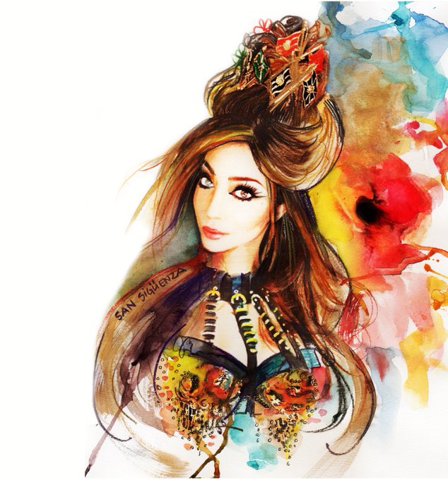 So honored to have the talented #SanSig&uuml;enza do this beautiful #Versace water color master piece of me<a href="/tag/sansig%C3%BCenza"class="tags">#SanSig&uuml;enza</a><a href="/tag/versace"class="tags"><span>#versace</span></a><a href="/tag/yasminepetty"class="tags"><span>#yasminepetty</span></a>