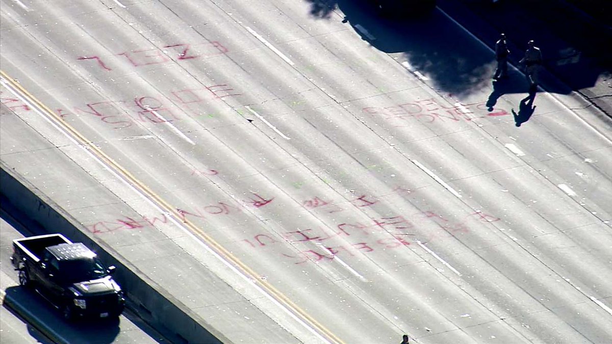 #blacklivesmatter thugs toss red ink on L.A. freeway #blacklivesmatter thugs toss red ink on L.A. freeway