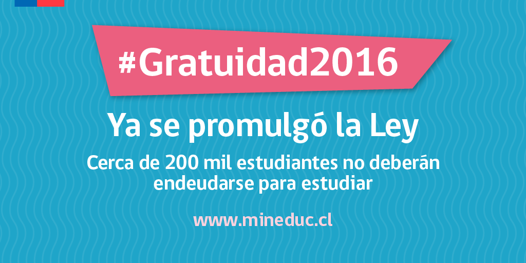 Mineduc's tweet photo. Hoy estamos haciendo historia en la educación chilena. Presidenta promulgó #Gratuidad2016 ¡Vamos por más! https://t.co/Mhma2S47uu