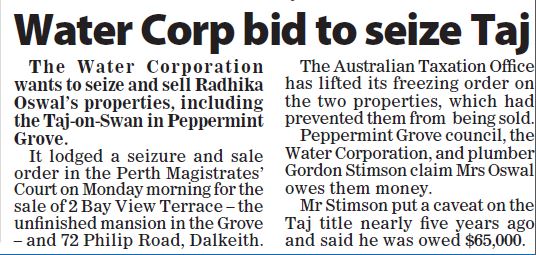 POSTNewspapers's tweet image. Taj-on-Swan news! A big year for reports about Mrs Oswal's homes: what will happen in 2016?