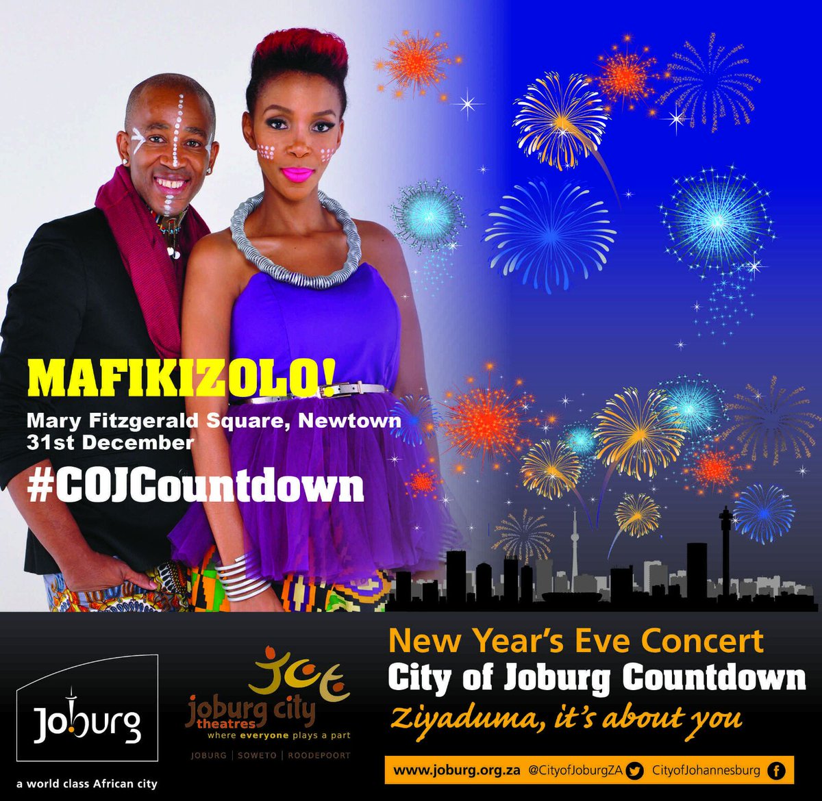 CityofJoburgZA's tweet photo. Dec 31st at Mary Fitzgerald Square Newtown from 2pm,  be there. Experience,  Explore and Enjoy Joburg, #CojCountdown https://t.co/cOwuVfEILB