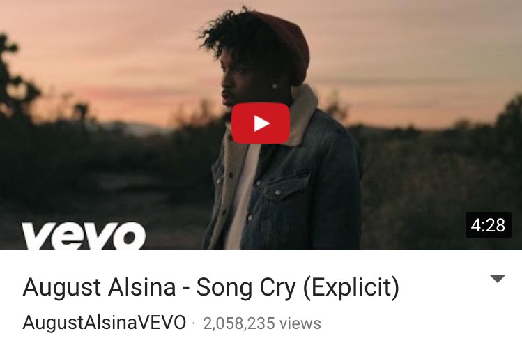Alsinalookbook's tweet photo. @AugustAlsina well while you're here let us just celebrate the fact that song cry has hit over 2M views 🙂 #TTCL https://t.co/OTZCIl1AMx