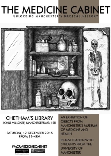 agms10's tweet photo. Today! Come down to @chethamslibrary to see our #MCRmedicinecabinet exhibition of @ManMedMuseum objects! #ignorerain https://t.co/3QTHdEJc4k