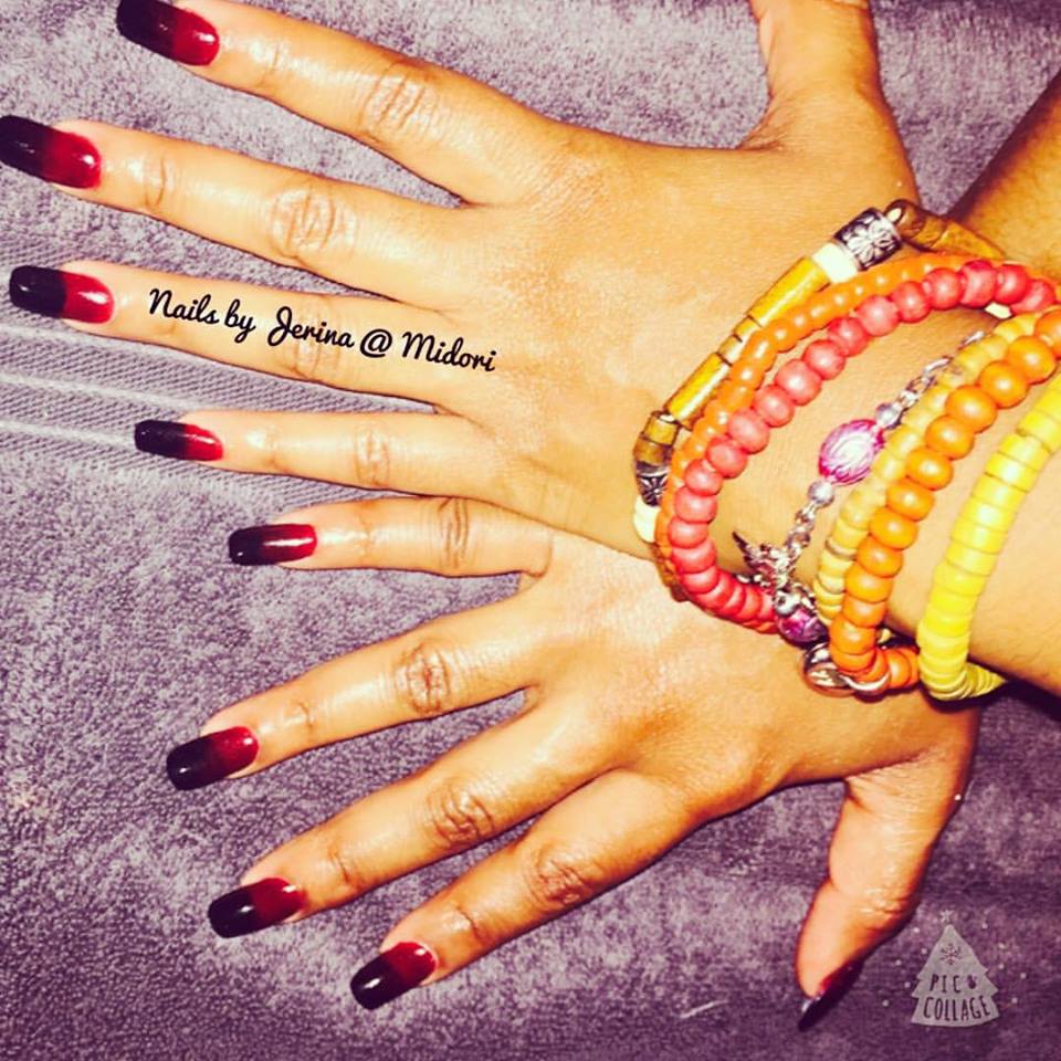 Stunning red ombré nails by Jerina at Midori. @MidoriEcoSalon #redombrenails #MidoriThePlaceToBe