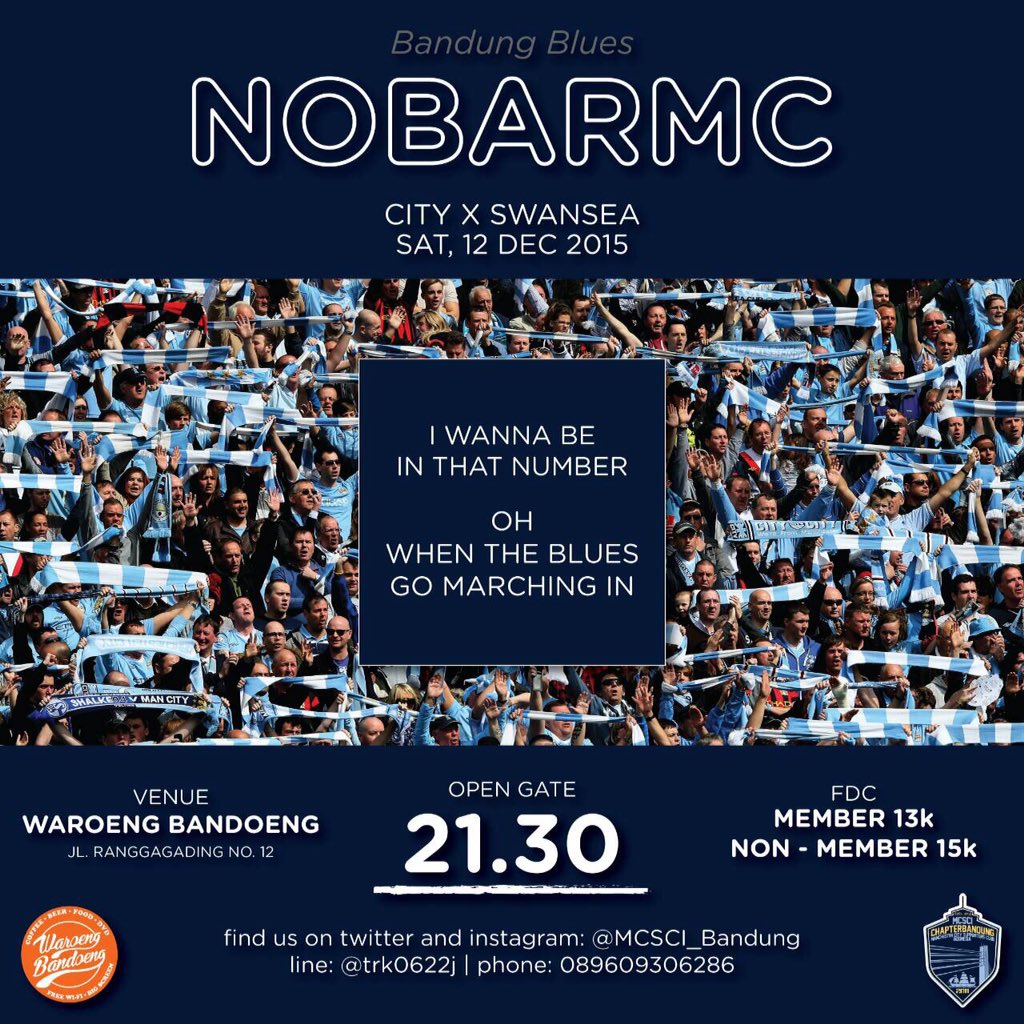 TONITE! #NobarMC MCFC vs SCFC | at Waroeng Bandoeng Jl. Rangga Gading No. 12 | 21.30 WIB | HTM : 13/15 <a href="/infobandung/">infobandung</a>