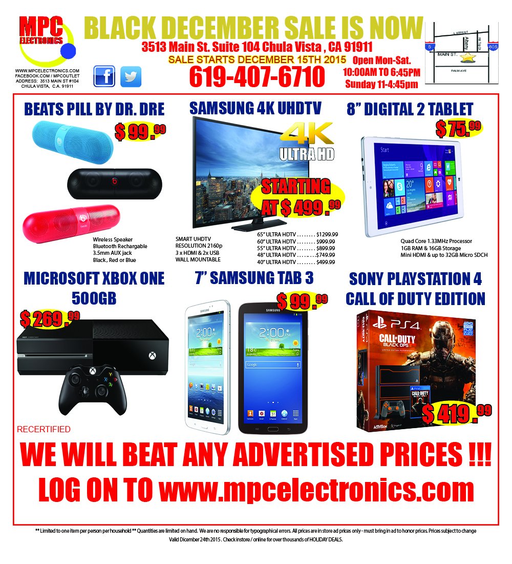 mpcelectronics's tweet image. #HolidaySales #Samsung4KUHDTV #DigitalTablets #XBOXONE #PS4CallOfDuty #BeatsPillbyDrDre