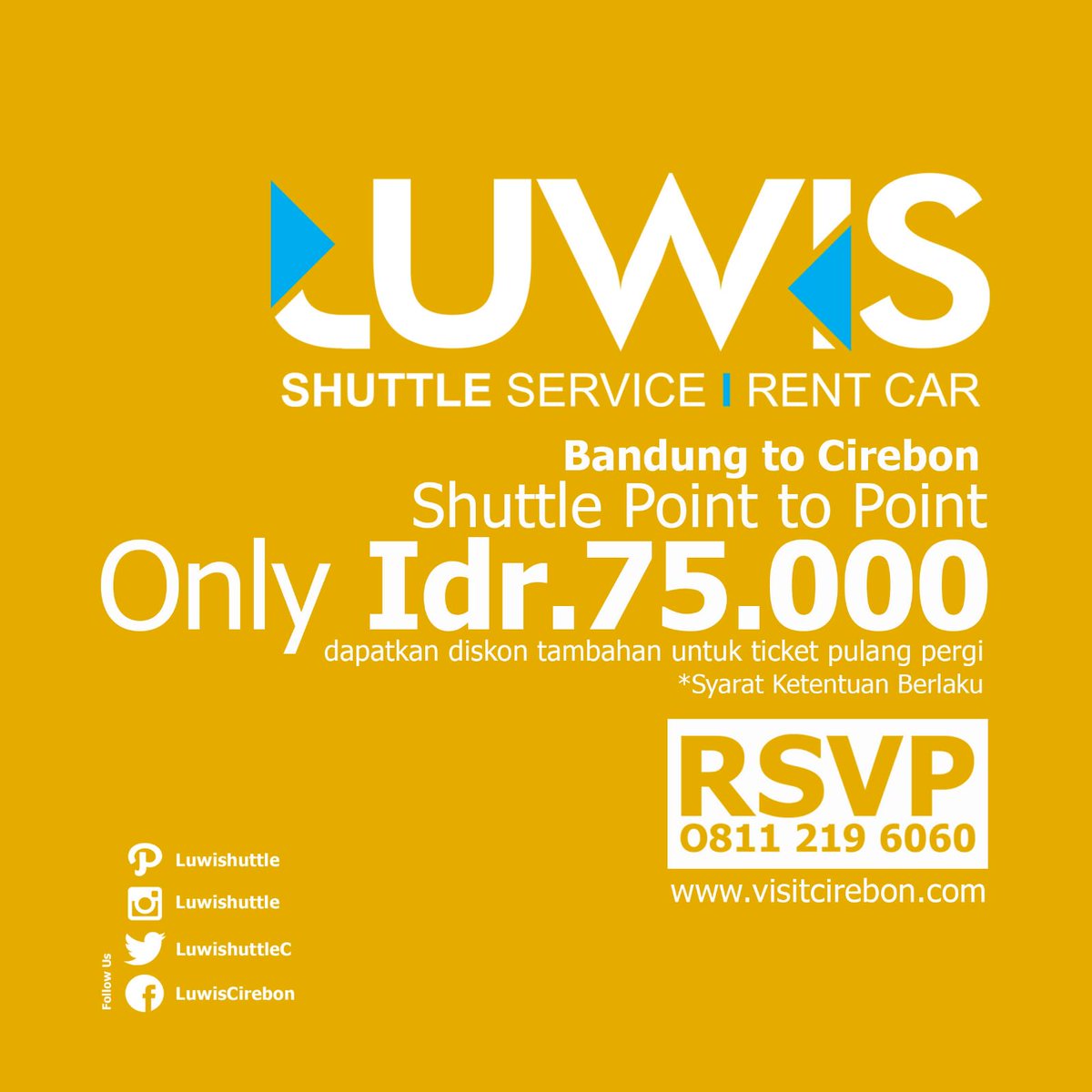 AboutCirebonID's tweet photo. Kabar Gembira @luwishuttleC CRB-BDG-CRB  Harga Promo 75rb sekali jalan. Info 0231- 8815082 / 0811 219 6060 https://t.co/g66tAReMgV