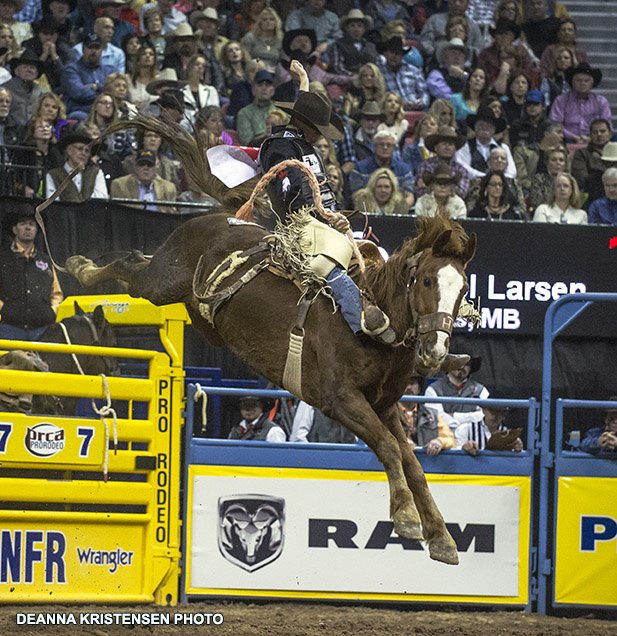 MB bronc rider, Tyrel Larsen scooped up $11,000 with his WNFR Round Nine 4th place finish. fb.me/5v6ebbn8Z