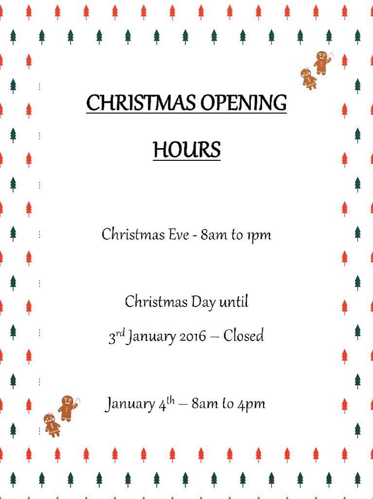 Our revised opening times over the #FestiveSeason #HappyChristmas