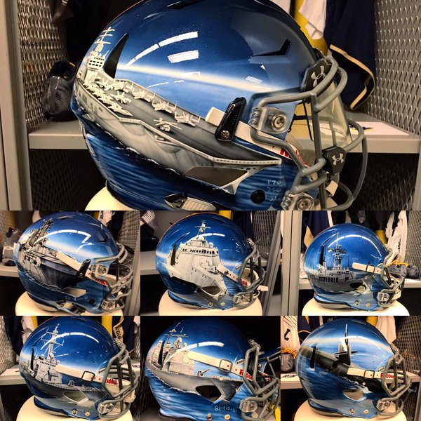 espn's tweet photo. ICYMI: The helmets @NavyFB is wearing for today's Army game are nothing short of amazing. https://t.co/2dnmQypzT8