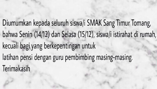 Pengumuman untuk hari Senin (14/12) dan Selasa (15/12) ;👇👇👇
