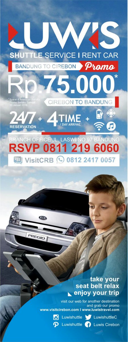 AboutCirebonID's tweet photo. Perjalanan CRB - BDG PP via Tol Cipali &amp; Purbaleunyi Harga Promo 75rb sekali jalan Hub. @luwishuttleC 08112196060 https://t.co/B2xyX9YMsH