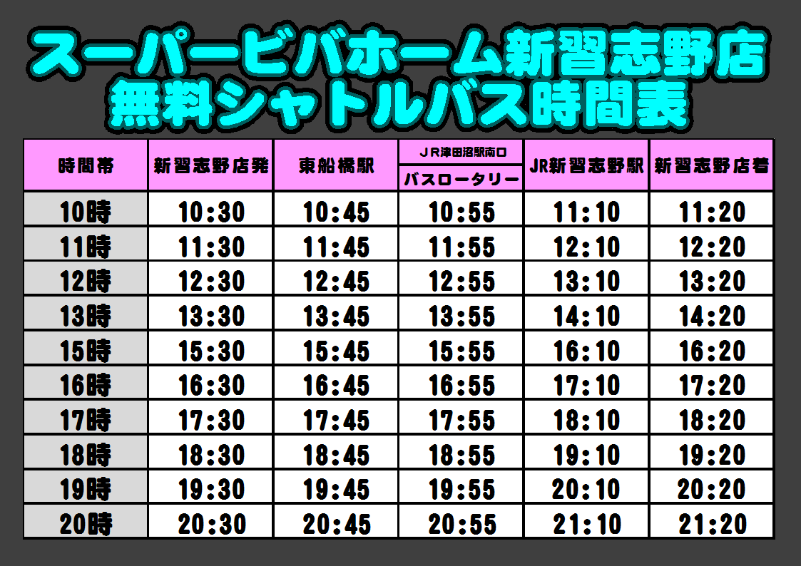 Sビバホーム新習志野店2fゲームコーナー Al Twitter 無料送迎バスのご案内 スーパービバホーム新習志野店には無料送迎バスがあるんです アクセスの際に是非ご利用下さいませ 詳しくはurlをご確認下さい T Co Xrvqtsk7v2 T Co Fzfklwmj7l Twitter