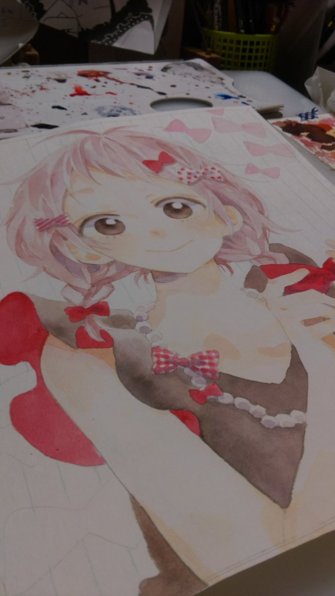 「特に参考にはならないけど友達に状況報告として送っていた色紙塗り過程写メです…! 」|渡辺カナのイラスト