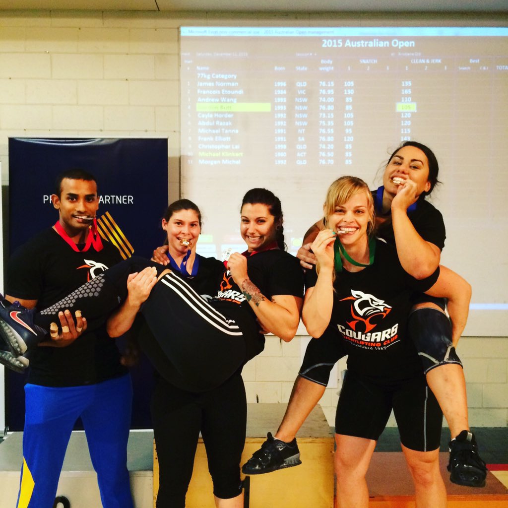cougarslifting's tweet photo. More of our medal winners for the day! Cougars rocking the Australian Open! @KahiMichelle @awfcomau #weightlifting https://t.co/WrTISu6S80