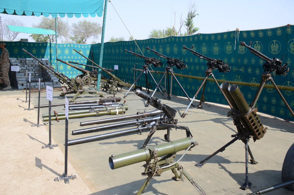 AsimBajwaISPR's tweet photo. A glimpse of some of  Weapons,ammunition,explosive and communication equipment recovered during Op Z-e-A https://t.co/6D64feIfmS