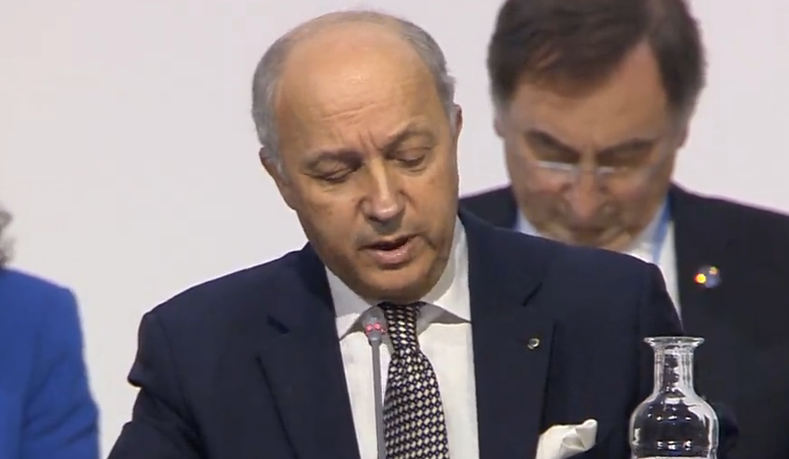 UNFCCC's tweet photo. .@LaurentFabius "We are almost at the end of one journey, and at the beginning of a new one" #ParisAgreement #COP21 https://t.co/HqzCWCUYaK
