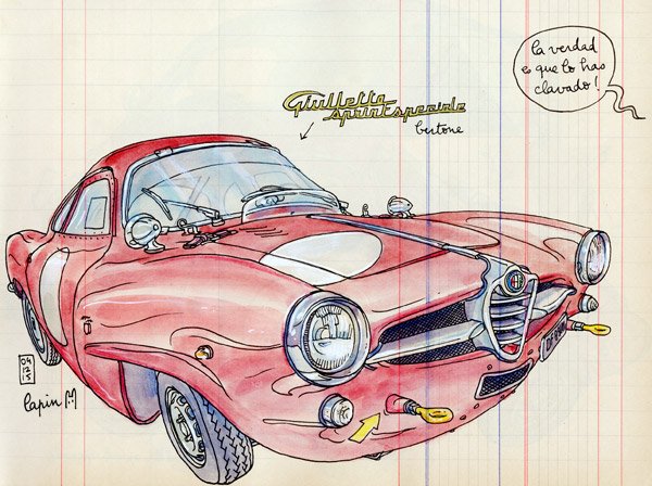 AutoretroBCN's tweet photo. El ilustrador Lapin nos envía este dibujo del Alfa Romeo Giulietta Sprint Speciale de #AutoRetro2015 https://t.co/VCbcMx75ZD