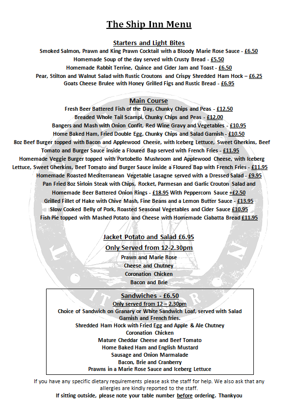 Changes to the menu happening MONDAY 14TH DECEMBER