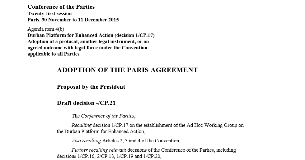 DISPONIBLE en línea el proyecto de #AcuerdoDeParís bit.ly/1LWsUFu #COP21 #AccordDeParis #ParisAgreement