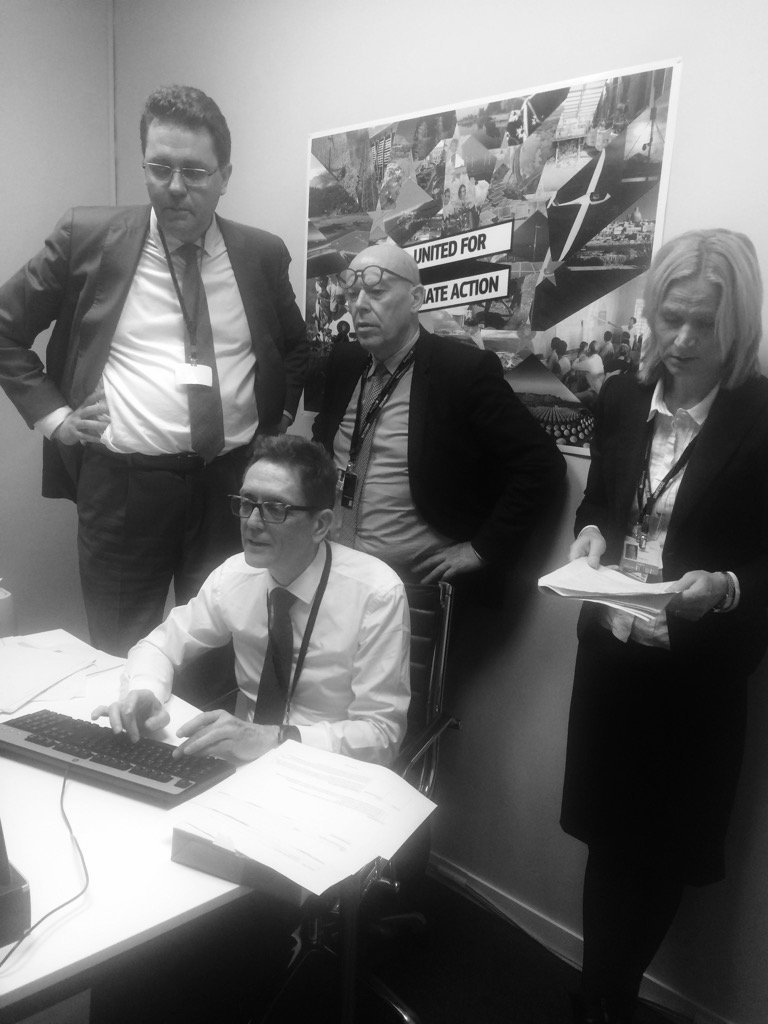 EU commission negotiators analyse #cop21 text before final plenary convenes at 15:45. #united4climate