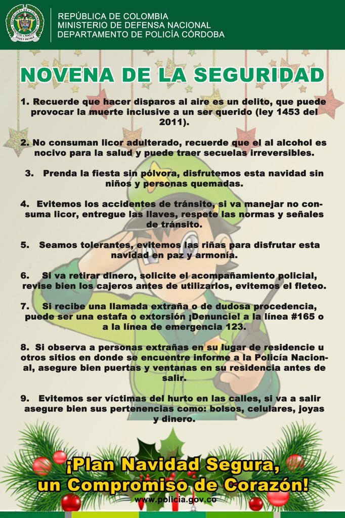 PoliciaDECOR's tweet photo. Tenga en cuenta estas NUEVE recomendaciones para que tenga una FELIZ NAVIDAD https://t.co/dgWMU6IpgQ