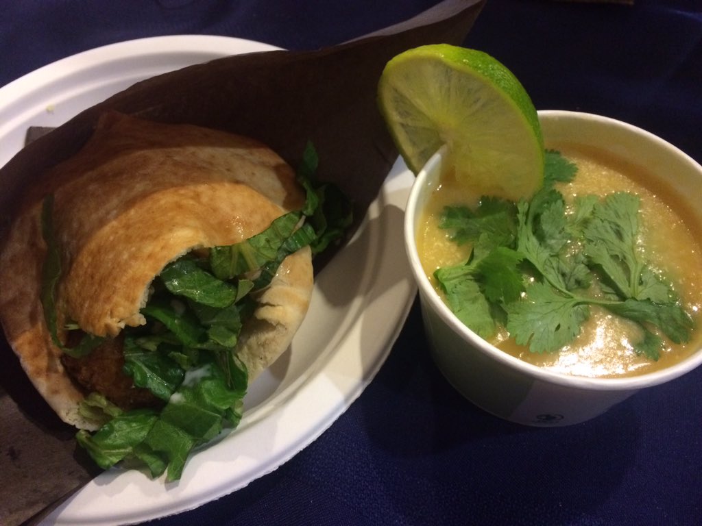 iwchamilton's tweet photo. Falafel wrap and lentil soup! #IMP2015 https://t.co/4t4u5VNknJ
