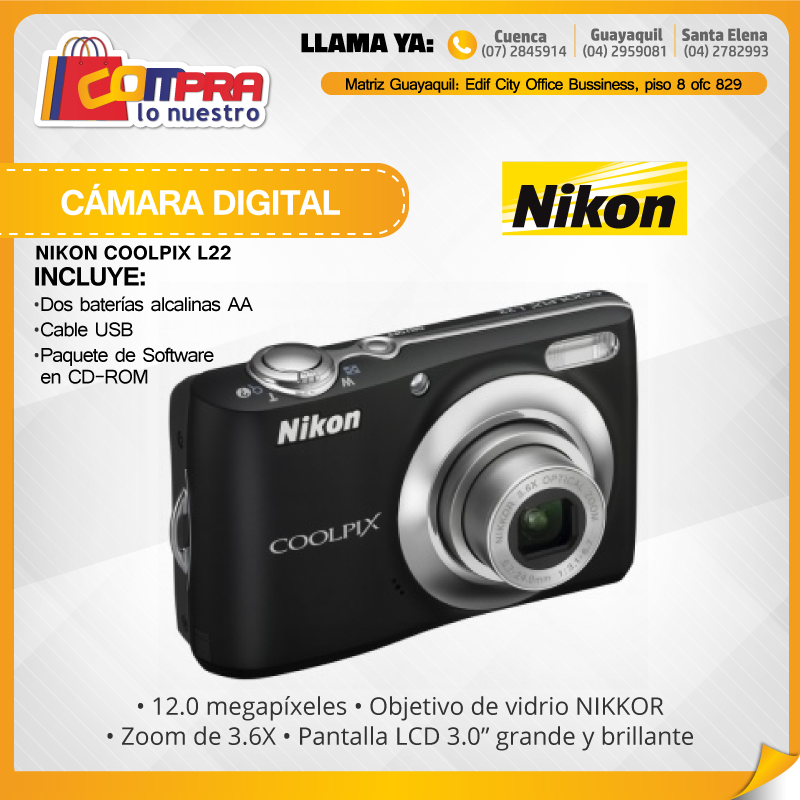 CompraLoNuestro's tweet photo. Cámara Digital Nikon
Incluye:
-Dos baterías alcalinas AA
-Cable USB
-Paquete de software en CD-ROM https://t.co/F9inQF7Sv3