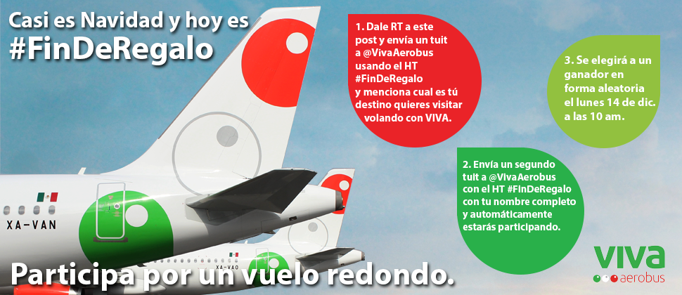 VivaAerobus's tweet photo. RT Casi es Navidad y te adelantamos los regalos con el #FinDeRegalo . 
Participa por un vuelo redondo nacional. ✈🎁 https://t.co/JclHrc67Qw